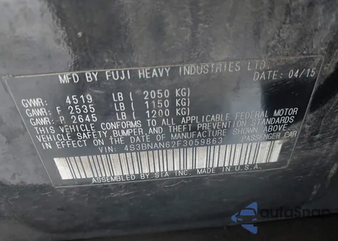 2015 Subaru Legacy 2.5I Limited z USA, uszkodzony, nr VIN 4S3BNAN62F3059863